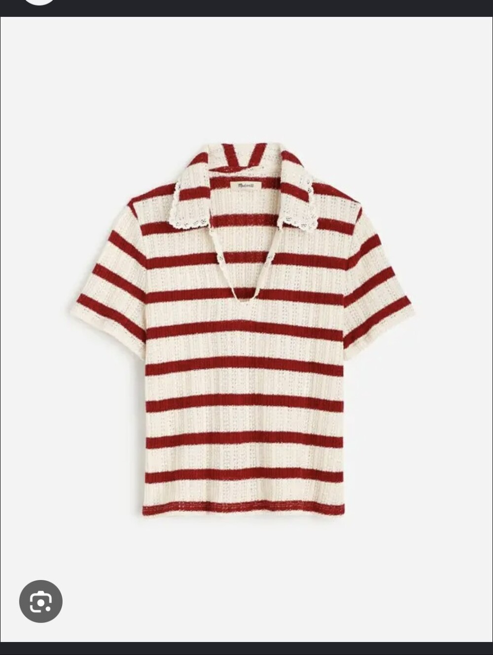 Madewell Red And White Striped Cotton Knit Collared Tee